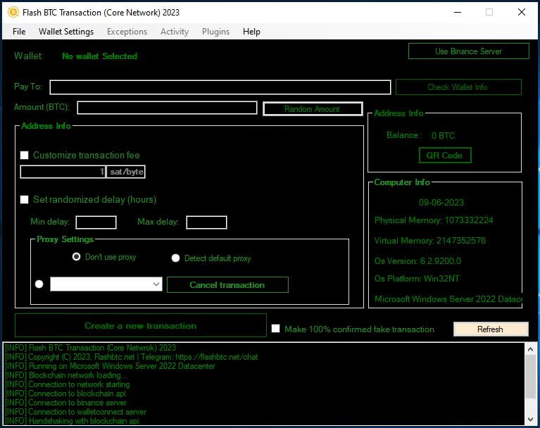 Flash BTC Transaction Core Network Software UI